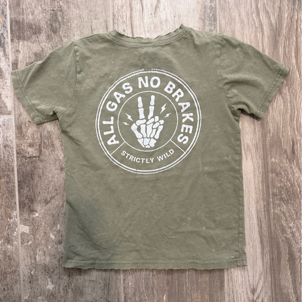 Army Green Graphic Tee with Skeleton Design